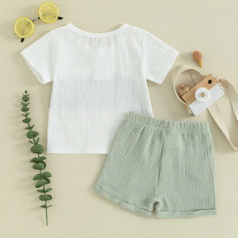 Clothing Sets Mama s sunshine Summer Baby Boy Clothes Muslin Short Sleeve Contrast Color Tops Solid Color Shorts Sets Outfit