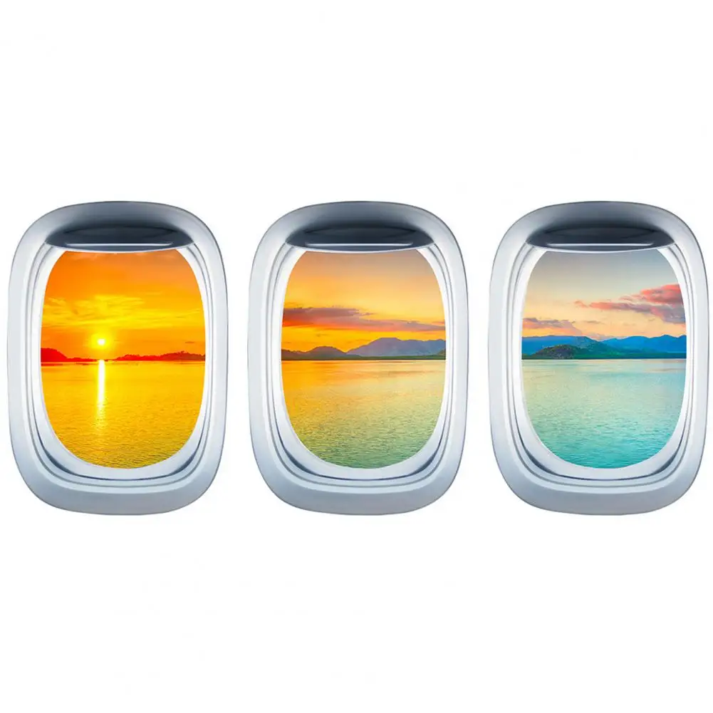 Airplane Window Decal 3Pcs/Set Useful Removable Window View Landscape Wall Decor Airplane Wall Stickers for Classroom