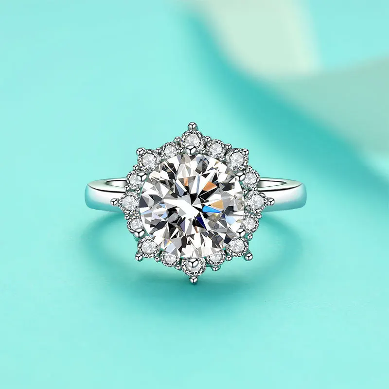 JoyceJelly Luxury 3 Carat Moissanite Diamond Jewelry S925 Sterling Silver Wedding Ring For Women Flower Shaped Design Size5-9