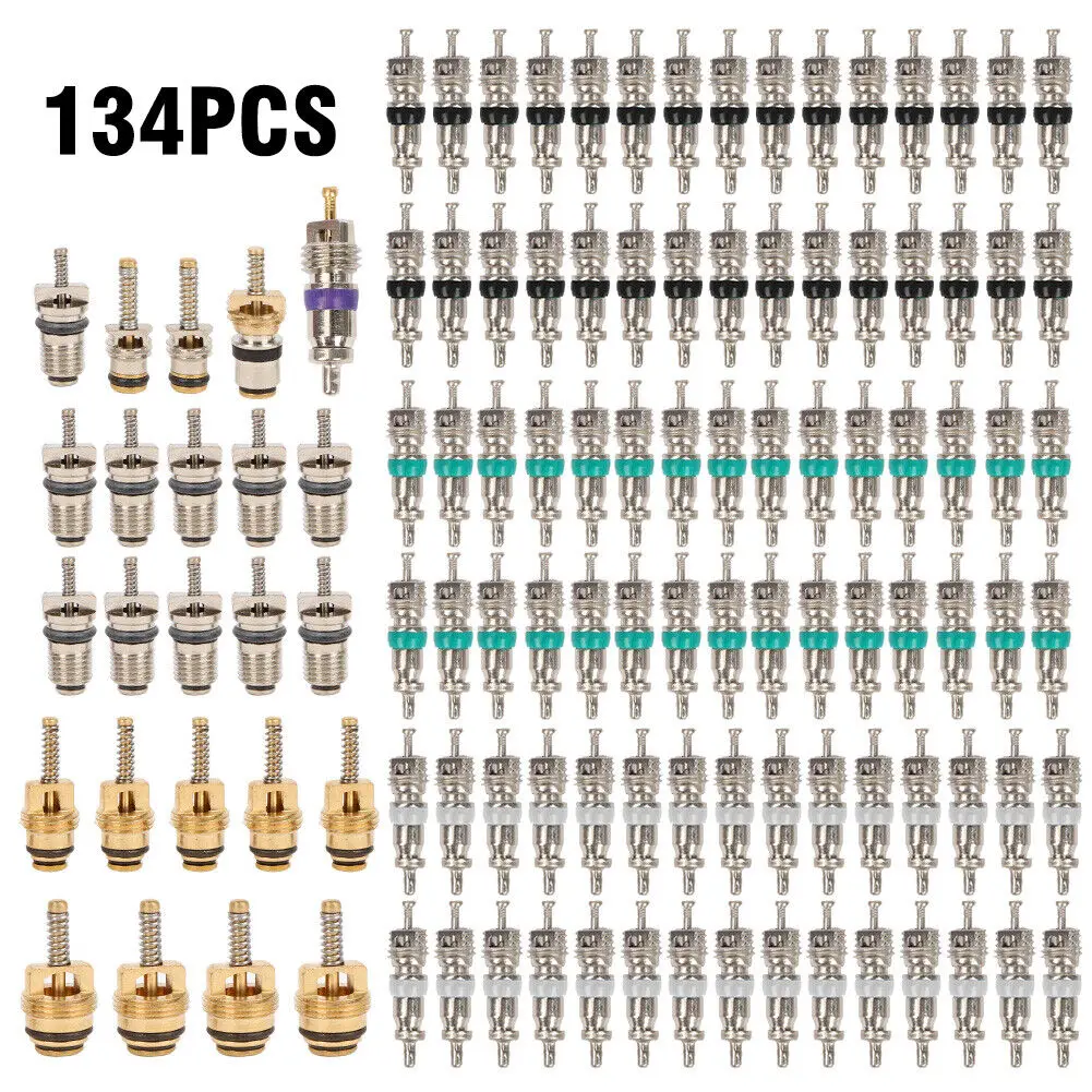 134Pcs Car Air Conditioner Valve Cores Assortment A/C AC Shrader Valve Core & Tool R134 R12 HVAC Valves Kit Auto Accessories