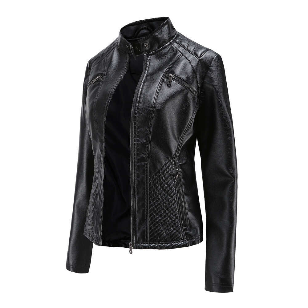 shanshi leather jacket women new casual stand collar slim fit spring and autumn solid color women's leather jacket