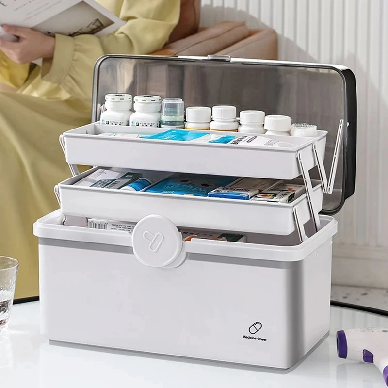 Kit Aid Portable First Large Capacity Pill Case Medicine Organizer Storage Boxes Medicine Container Emergency Phary 3 Layers smile