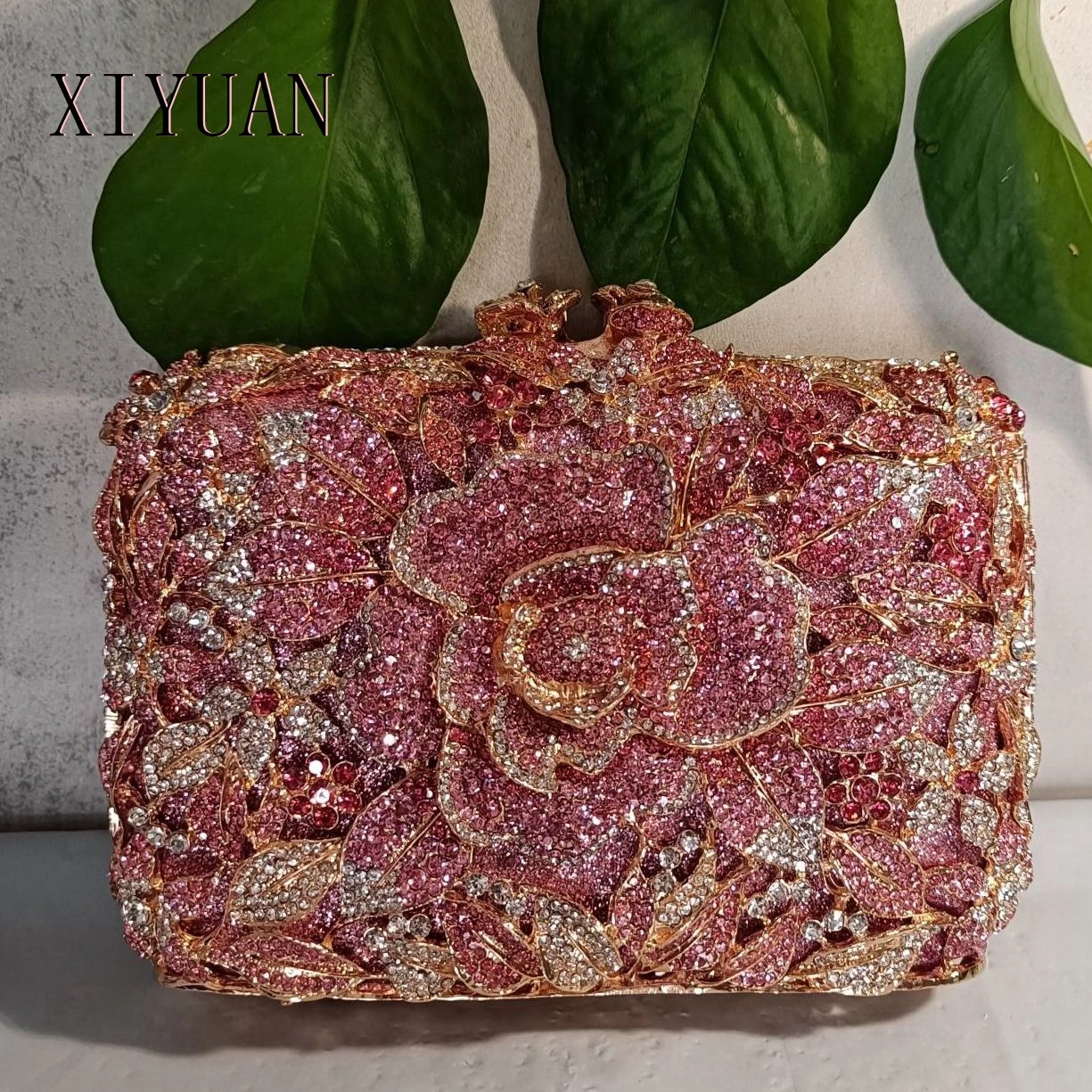 Pink Clutch Women Flower Bags Stone Evening Bags Bridal Rhinestone Handbags Wedding Clutches Bags Dinner Minaudiere ddmysmile Purse Smile