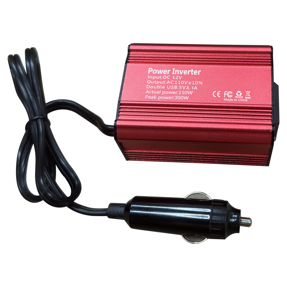 Car Inverter 300W (peak) DC 12V to AC 110V Dual USB Fast Charging Modified Sine Wave US Socket for Outdoor Emergency Electricity