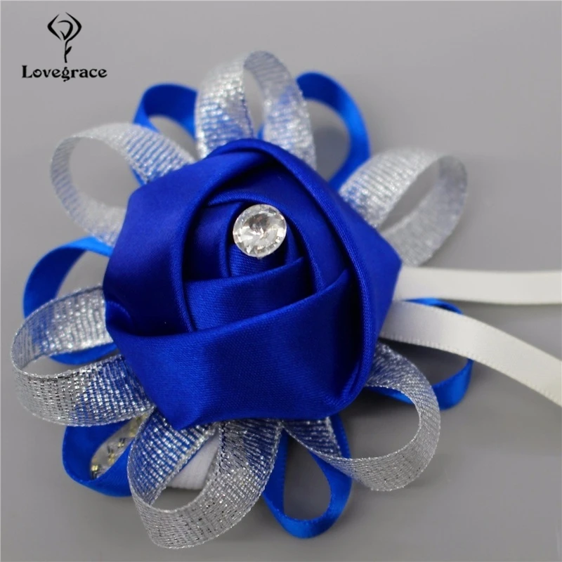 Wedding Flower Lovegrace Artificial Bridesmaid Bracelet Flower Silk Roses Blue Sister Bracelet Bridesmaid Party Prom smile