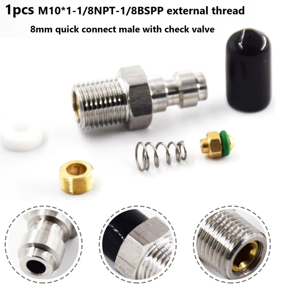 8mm Male Thread Quick Connect Valve PCP Filling With Valve M10 1/8NPT 1/8BSPP Male Connector For High Pressure Pumps Tool