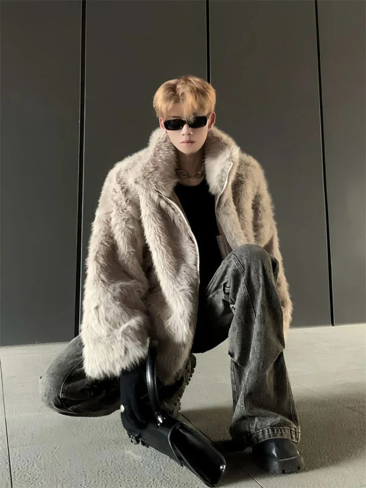 Korean fashion s fox fur coat for autumn and winter warm and thick black s fur coat trend street clothing mens clothing 241108