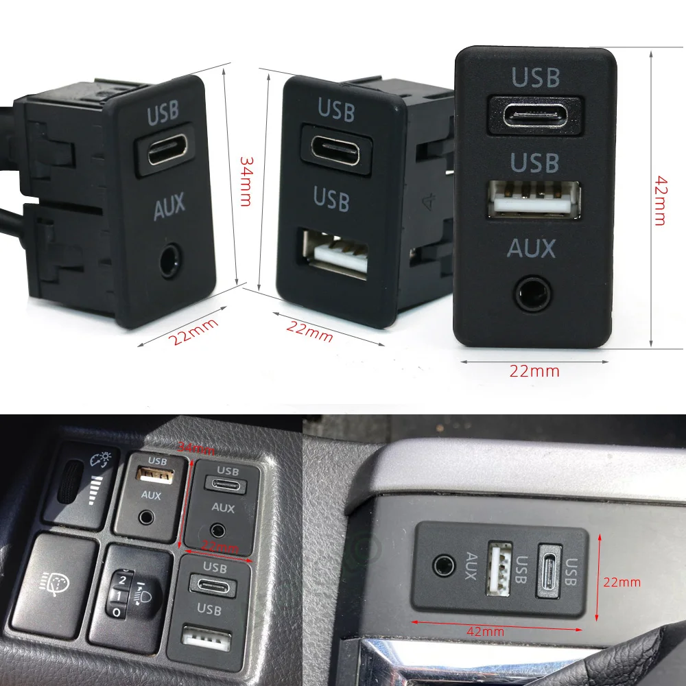 Flush Mount Dash Car 4 6Pin Dual Type-C USB Port Switch Panel 3.5Mm AUX RCA Interface Cable ddmysmile Adapter Android Multimedia Head Unit Smile