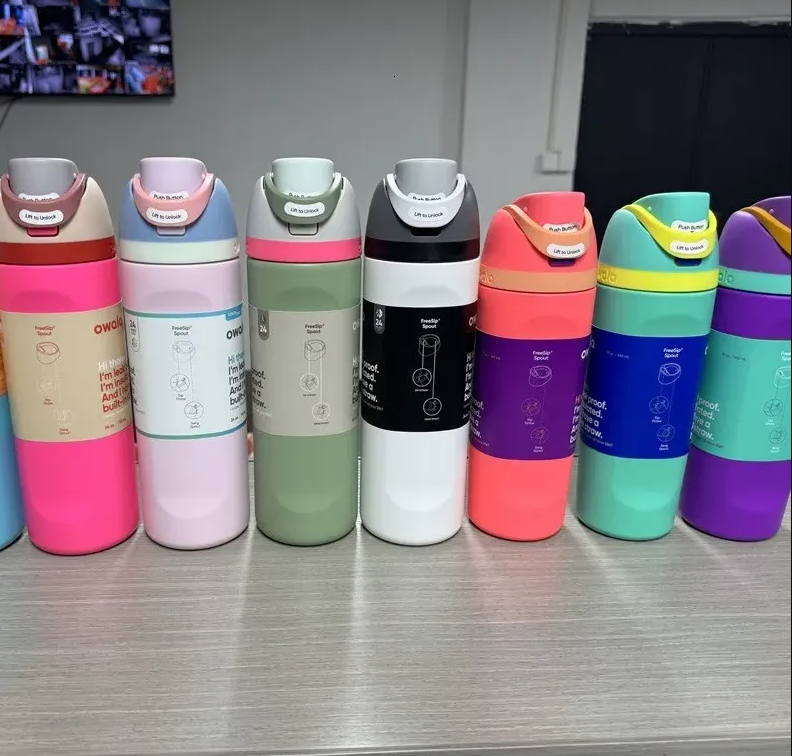 New 24oz 32oz OWALA Cups 304 Stainless Steel Tumblers Space Pot Outdoor Vacuum Sports Straw Water Bottles Upright Owala High Quality Car Cold Mugs 110