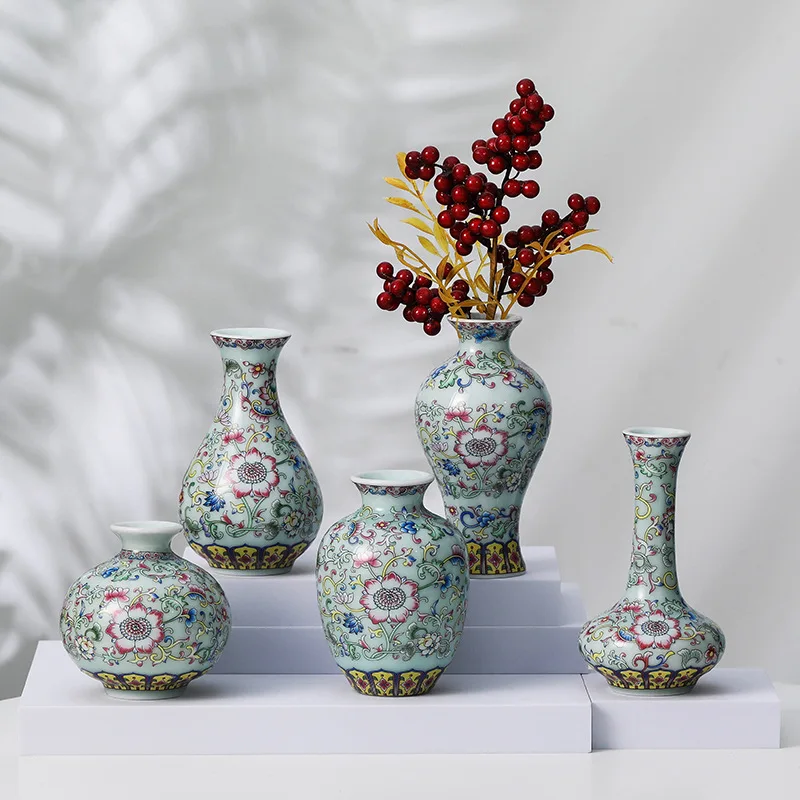 Blue and White Porcelain Art Chinese Style Enamel Colored Ceramic Vases Office Crafts Creative and Minimalist Home Decorations