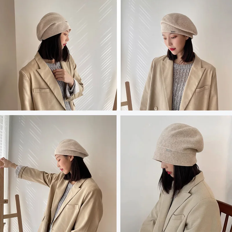 Cashmere Wool Simple Elegant Beret Autumn Winter Women Versatile Hat Bonnet Painter Caps Retail Wholesale smile