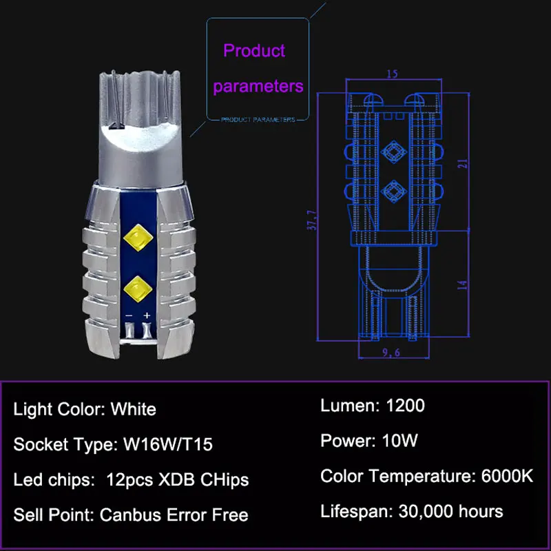 2x LED Reverse Light Blub Lamp W16W T15 Canbus For Mercedes Benz W176 W177 W246 W242 W247 W205 S205 W212 A207 C207 S212 A B C E