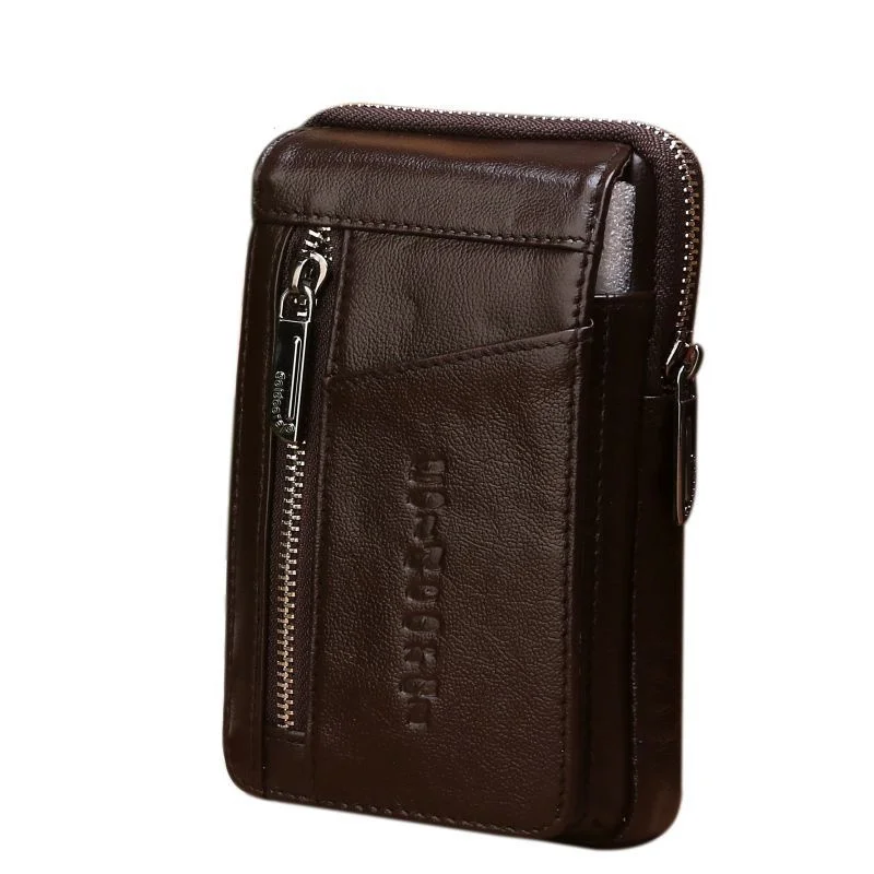 Genuine Quality Leather High Men Hip Bum Belt Purse Fanny Pack Pouch Mini Cell Mobile Phone Pocket Cigarette Case Hook Waist Bag smile