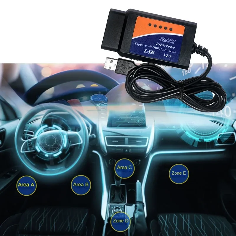 New OBD2 Diagnostic Tool 2025 ELM327 USB V1.5 Plastic Auto new Cable Interface OBDII CAN-BUS Code Reader ELM 327 1.5 PC Connection
