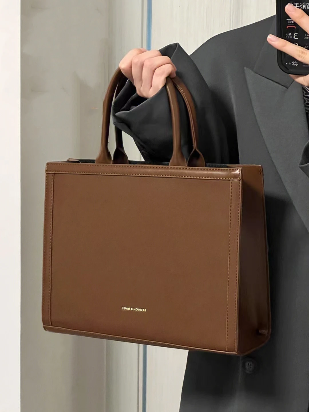 New Tote Korean Women Bag Large Capacity Solid Pu Leather Female Handbag Autumn Winter Vintage Simple Textured Crossbody Bag smile