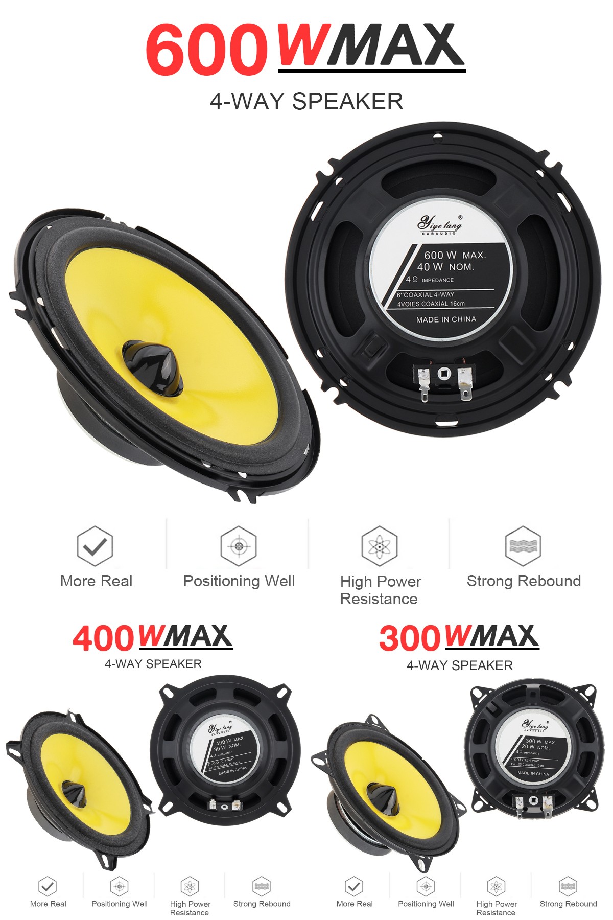 2pcs 4 / 5 / 6 Inch 600W Car Audio Speaker Universal Heavy Mid-bass Ultra-thin Modified Speaker Non-destructive Installation