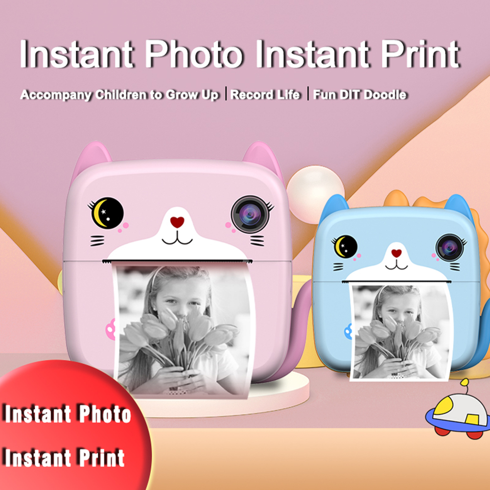 Kids Camera Instant Print Photo HD 1080P Mini Digital Video Camera with Thermal Paper 2.4 Inch IPS Display Educational Toys Gift