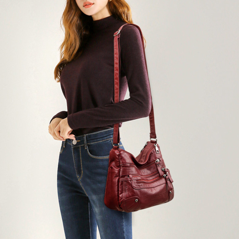Women's Shoulder Bag PU Versatile Double Layer Large Capacity Simplicity Retro High Quality Hardware Female's Crossbody Bags