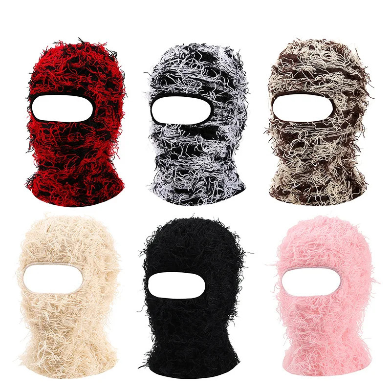 Balaclava Distressed Knitted Full Face Ski Mask for Men Women Beanies Hats Skullies Camouflage Winter Warm Bonnet Windproof 240401