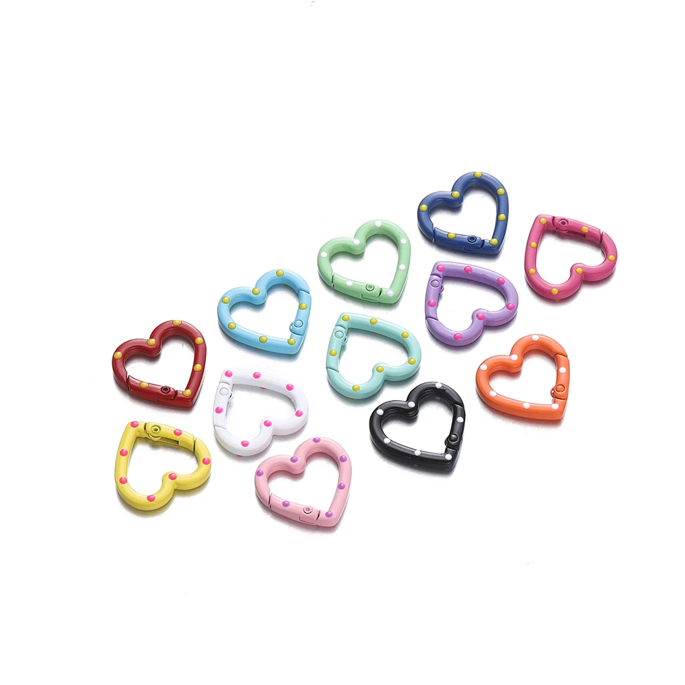 Metal Alloy Heart 5Pcs/Lot Ring Spring Clasp Carabiner Keychain Clips Hook Dog Chain Diy ddmysmile Jewelry Buckle Connector Supplies Smile