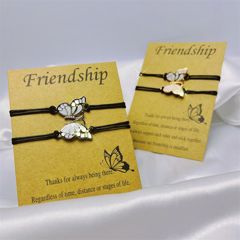 Best Friend Butterfly Bracelets Friendship Handmade Woven Hide Rope Bracelets for Girls Lover Couple Bracelet Long Distance Gift