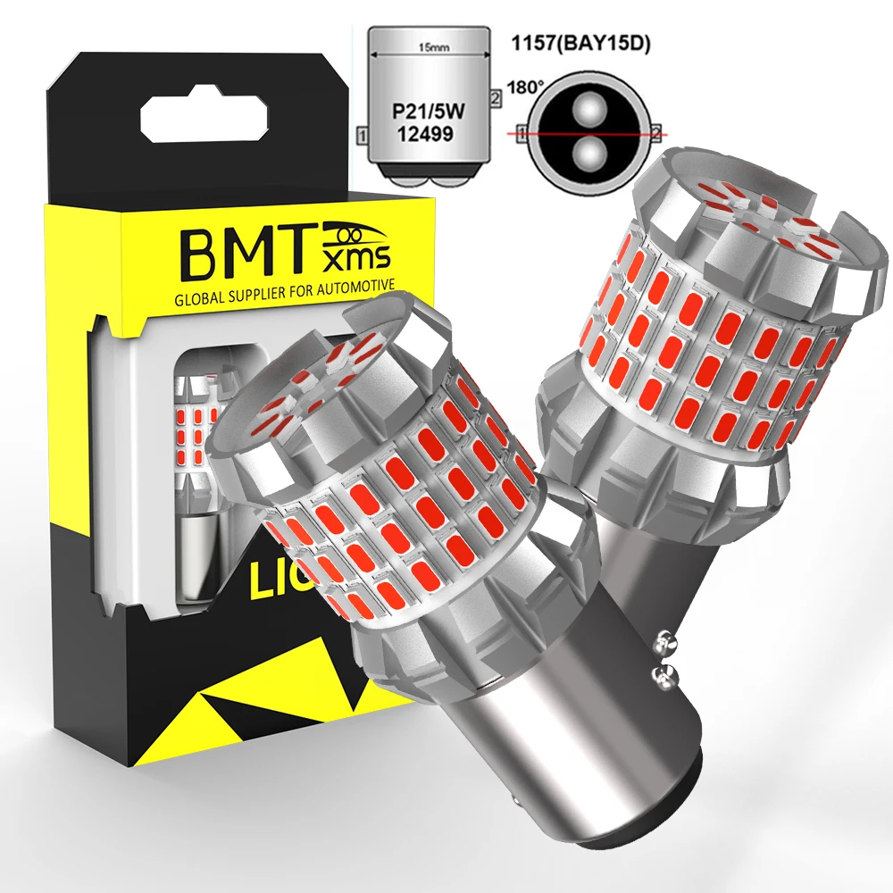 BMTxms 2Pcs 1157 LED Red Bay15d LED Canbus P21/5W Signal Lamp Automotive Brake Stop Tail Car Light Bulb For Ford Focus mk2 3 4 1