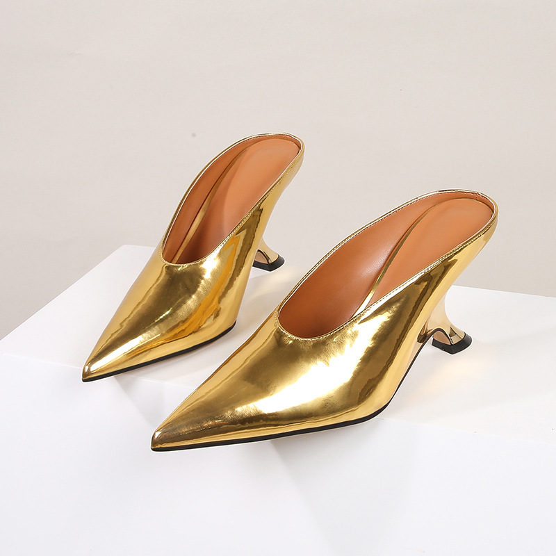 surface patent leather women's shoes, new high sloping heels, slippers, fashionable