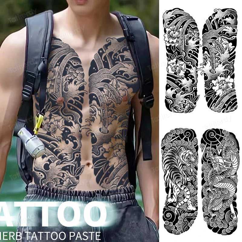 Full back chest herbal juice ink semi permanent tattoo sticker 7-15 days long temporary fake tattoo totem for men adults W241109