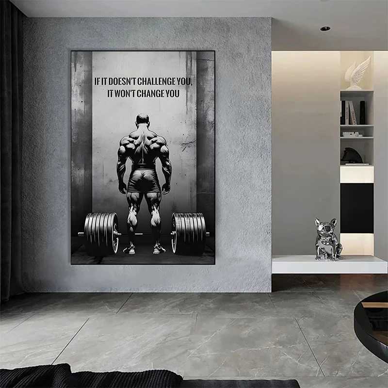 Challenge Change You Motivational Poster Modern Wall Art Black and White Canvas Painting Printing Spoer Picture for Home Gym Room Decor W241109
