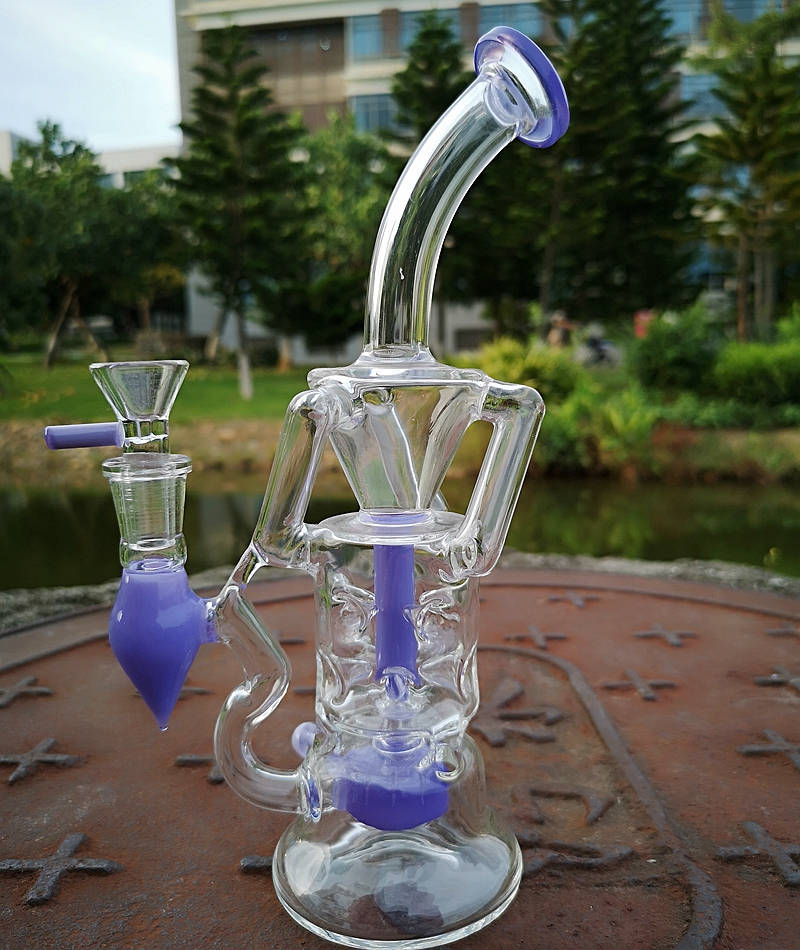 Fab Egg Turbine Perc Hookahs Unique Bongs 14mm Double Recycler Percolator Water Pipes Green Purple Pink With Bowl Glass Bong