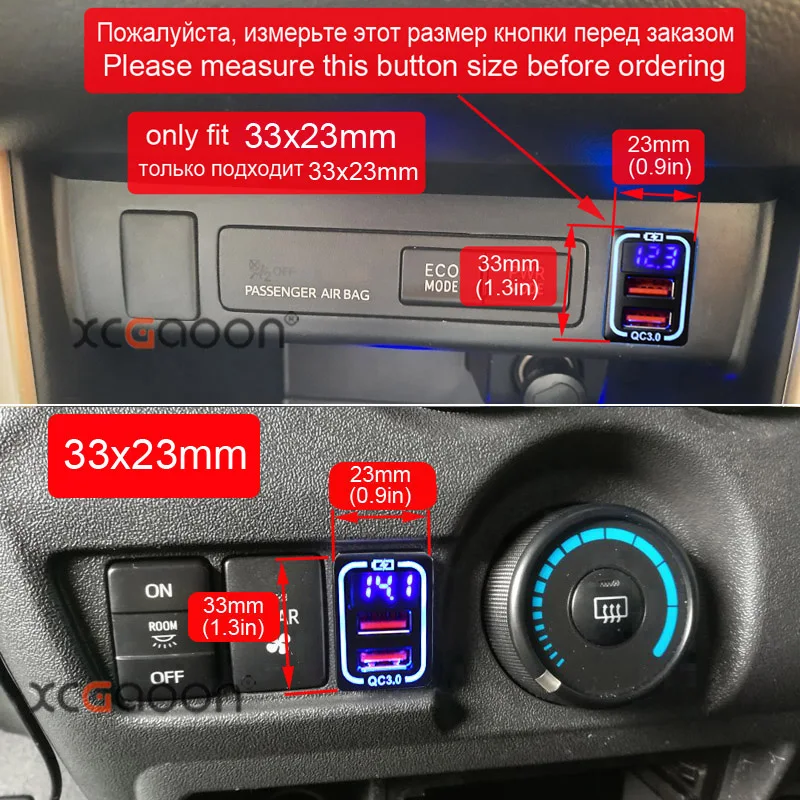 QC3.0 Car USB Port Fast Charger For TOYOTA Camry Land Cruiser 200 RAV4 Corolla Smartphone Quick Charging Adapter LED Accessories