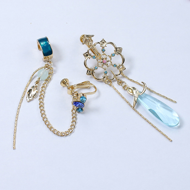 Genshin Impact Scaramouche Game Earrings Wanderer Kunikuzushi Cosplay Women ddmysmile Chain Pendant Ear Clips Studs Balladeer Jewelry Gift Smile