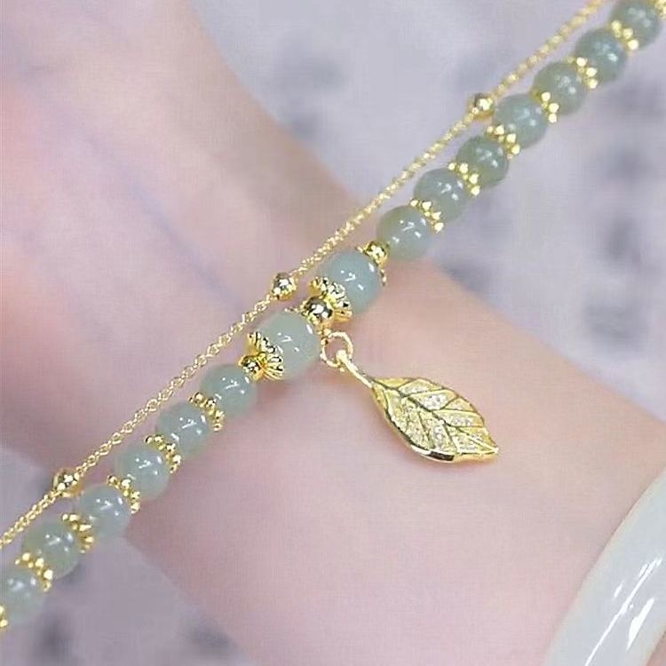 For Bracelet Natural Jade Women ddmysmile Jewelry Accessories Trendy Double Layer Chain Bracelet For Girls Wedding Party Jewelry Gift Smile