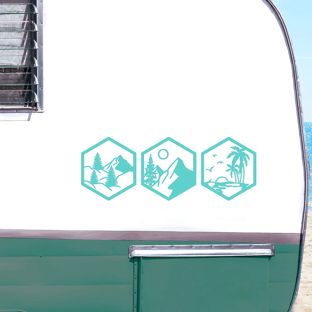 Sun Scene Mountain Wave Car ddmysmile Stickers Camper Motorhome Decor Vinyl Decals Accessories Die Cut Tunning Parts Smile