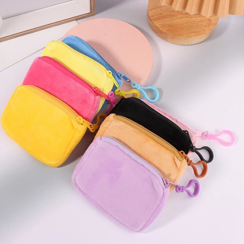 Color Candy Plush Cute Coin Purse Women Minimalist Square Change Pouch Wallet Headphone Bag Key Holder smile