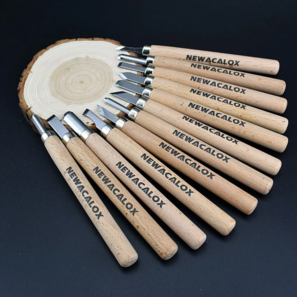 NEWACALOX 12/pcs Woodcut Knife Scorper Wood Carving Tool Woodworking Hobby Arts Craft Nicking Cutter Engraving Pen