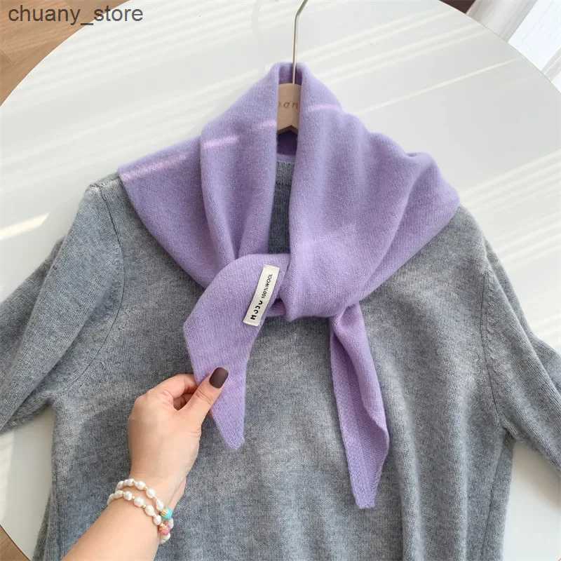 Scarves British Korean Triangle Scarf Niche Wool Triangular Scarf Women Headscarf Knitted Scarf Multi-functional Warm Knitted Scarf L240910