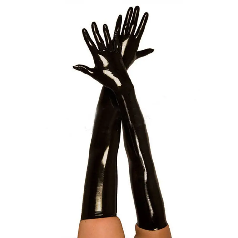 Adult Long Latex Sexy Gloves Black Ladies Hip-pop Fetish Faux Leather Gloves Clubwear Sexy Catsuit Cosplay Costumes Accessory smile