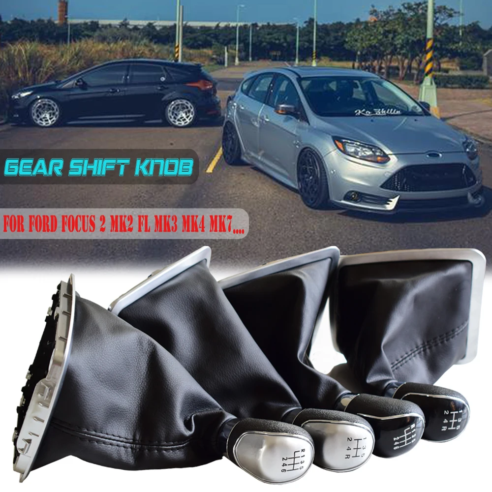 Gear 5/6 Shift Speed Knob Lever HandBall For Ford Focus 2 2 FL C-MAX 2006-2011 3 4 7 Galaxy Gaiter Boot Leather Cover smile