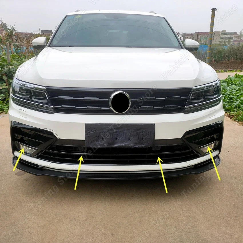 4Pcs For VW Tiguan MK2 Rline 2017-2021 Gloss Black Car Front Bumper Mesh Center Grille Grill Moulding Strips Body Kits Tuning