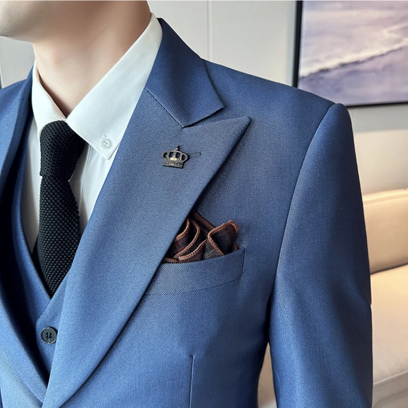 Vest ( Jacket + + Pants ) 2023 Spring Men High-end Suit Formal Groom Wedding Tuxedo Mens Work Party Slim Fit Suit 3 Piece smile ( + + )