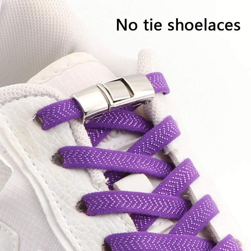 without 1Pair Lock Shoelaces ties Elastic Laces Sneakers 8MM Wide Flat No Tie Shoe laces Kids Adult Running Shoelace for Shoes smile