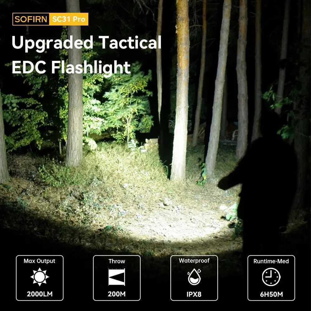 Sofirn SC31 Pro LED Flashlight Power Charging 18650 Flashlight USB C SST40 2000LM Anduril Outdoor Tactical Flashlight X241109