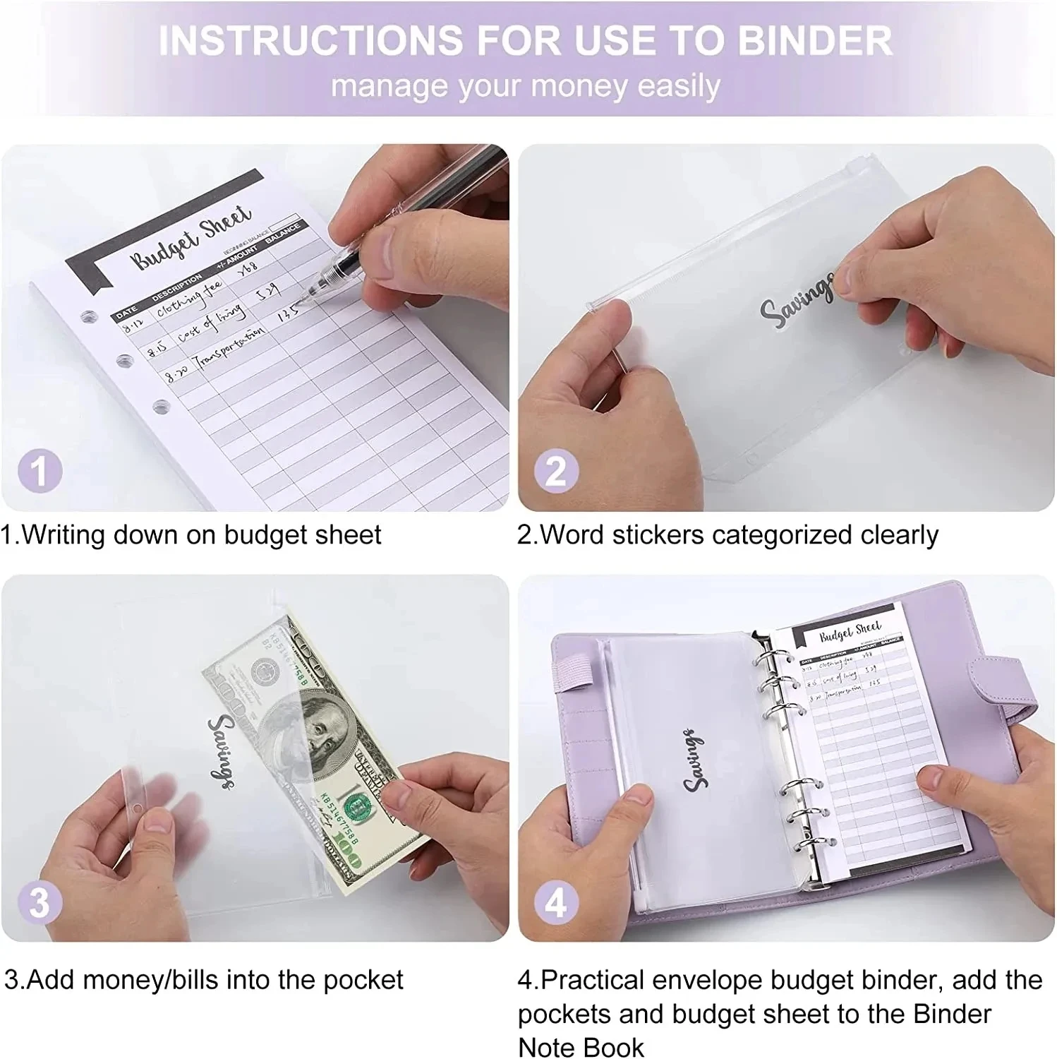 Binder 2023 Notebook Budget A6 Planner Cash Envelope Savings Money ddmysmile 6 Holes Binder For Financial A6 Loose-Leaf Notebook Housing Smile