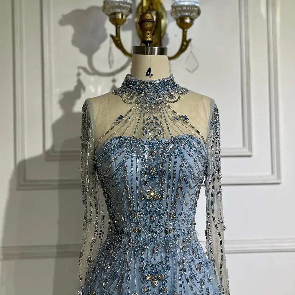 Hill Arabic Serene A E Blue Lace Beaded Evening Gowns For S Party Dubai LA Customized Vening L