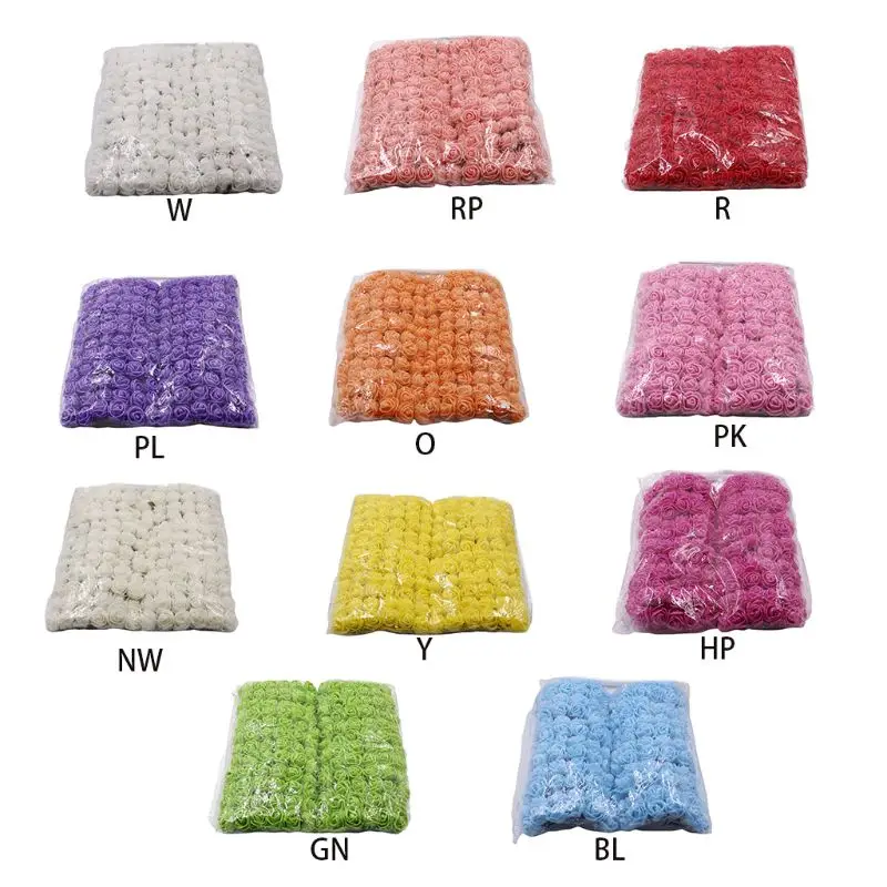 Mini 2.5Cm E15e 144Pcs/Pack PE Foam Gauze Artificial Rose Flower ddmysmile Head DIY Craft Wedding Bouquets Bridal Shower Party Home Smile