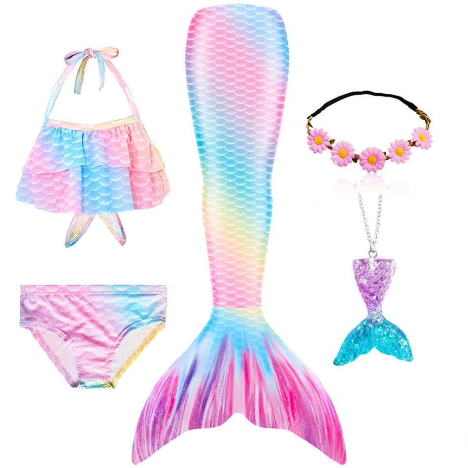 Mermaid Girl Costume Kids Swimming Mermaid tail Girls Swim Mermaid Costume Cosplay Children Birthday Gift Swimsuit can add Fin