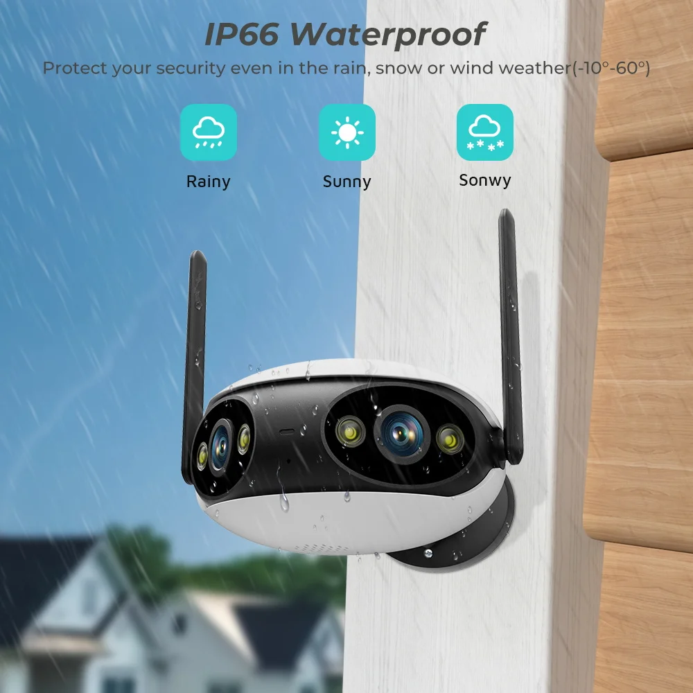 4MP 2K HD Wifi IP Camera Outdoor Dual Lens 180° View Angle Security Camera Human Detect Panoramic POE Surveillance Camera iCSee