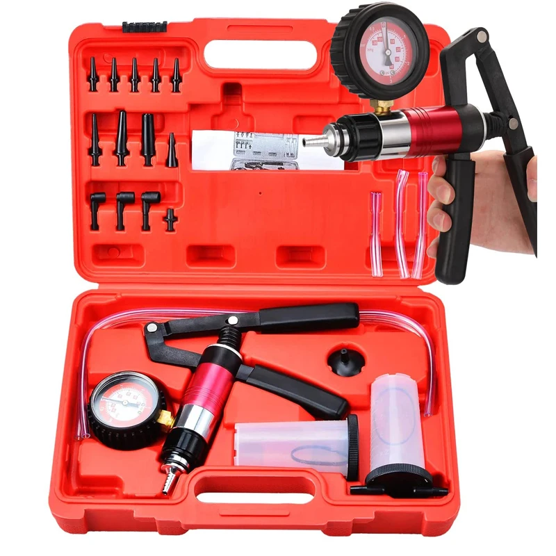 23pcs Hand Held Vacuum Pump Tester Set Vacuum Gauge and Brake Bleeder Kit for Automotive Auto Diagnostic-tool