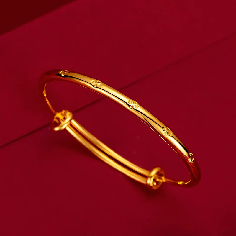 Pure 18k gold lucky bracelet suitable for womens trends gold grass smooth womens jewelry push-pull handle 241108